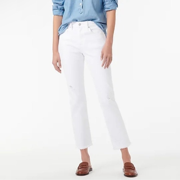 J. Crew Slim Boyfriend Distressed Raw Hem Jeans White 30 Tall - Picture 1 of 8